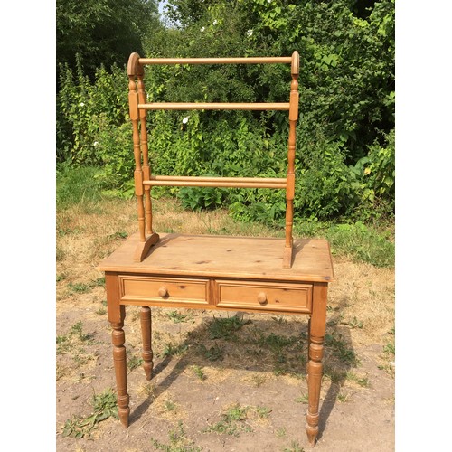 Pine 2 Drawer Hall Table and a Beech Towel Rack. Table H 76c...