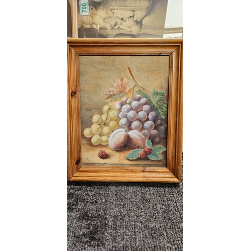 Watercolour painting on board still life of fruit in pine fr...