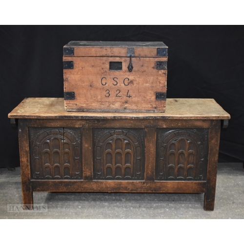 An early 19th Century Oak chest together with an smaller Iro...