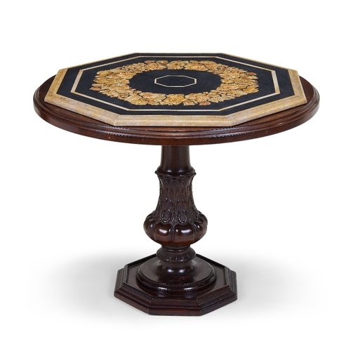 An English carved stained pine and marble topped occasional ...